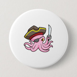 Octopus as Pirate with Sabre & Eye patch 3 Inch Round Button
