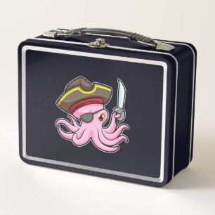 Octopus as Pirate with Sabre & Eye patch Metal Lunch Box