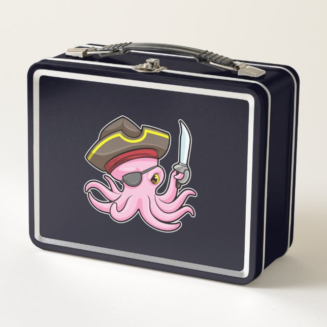 Octopus as Pirate with Sabre & Eye patch Metal Lunch Box (Front)