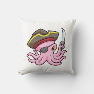 Octopus as Pirate with Sabre & Eye patch Throw Pillow