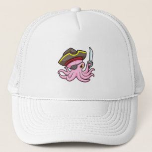 Octopus as Pirate with Sabre & Eye patch Trucker Hat