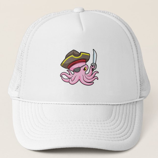 Octopus as Pirate with Sabre & Eye patch Trucker Hat (Front)