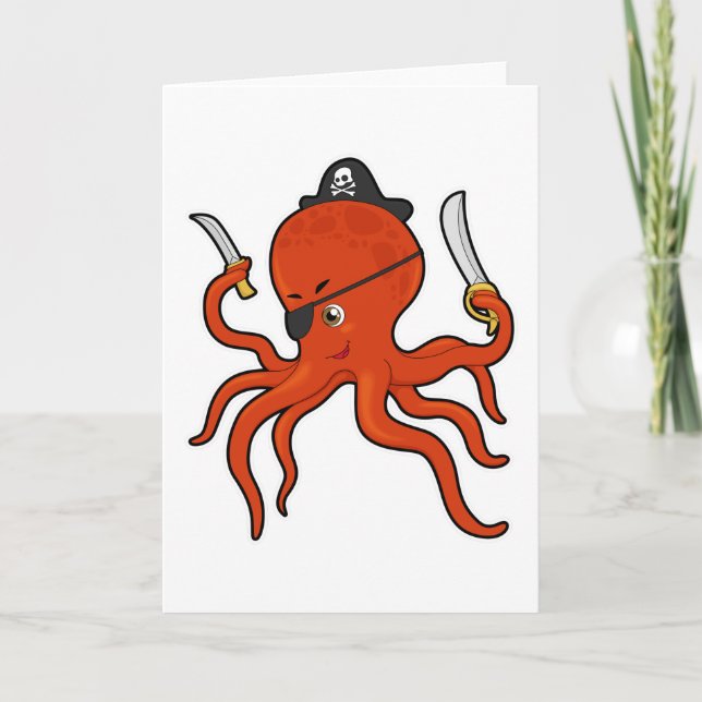 Octopus as Pirate with Sword & Knife Card (Front)
