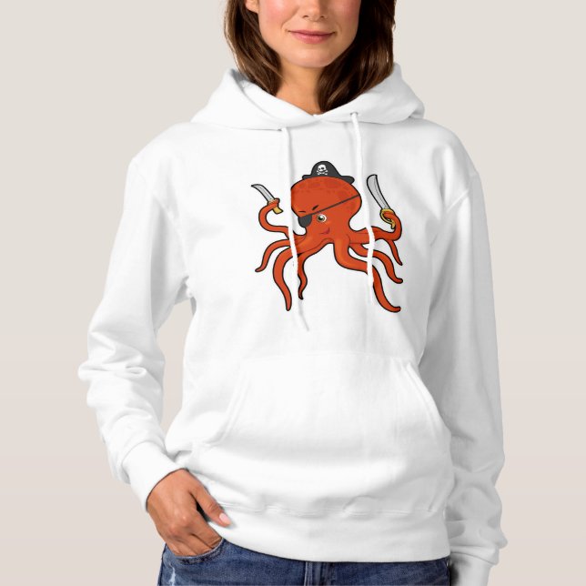 Octopus as Pirate with Sword & Knife Hoodie (Front)