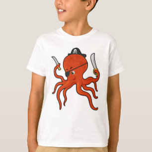 Octopus as Pirate with Sword & Knife T-Shirt