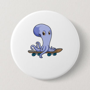 Octopus as Skater with Skateboard 3 Inch Round Button