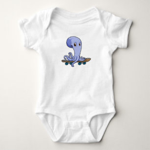 Octopus as Skater with Skateboard Baby Bodysuit