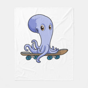 Octopus as Skater with Skateboard Fleece Blanket