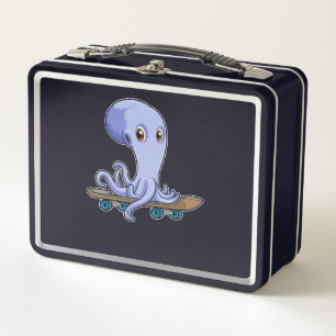 Octopus as Skater with Skateboard Metal Lunch Box