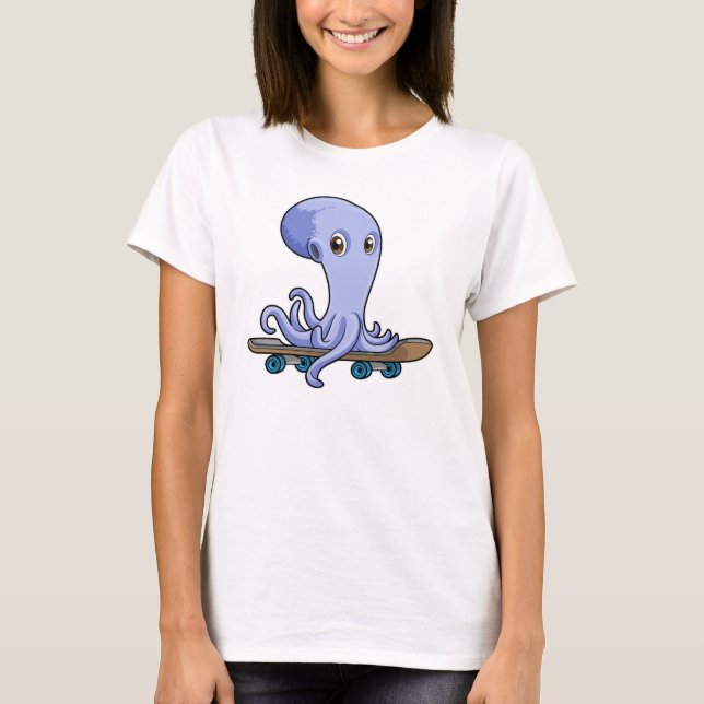 Octopus as Skater with Skateboard T-Shirt (Front)