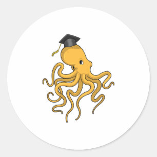 Octopus as Student with Diploma Classic Round Sticker