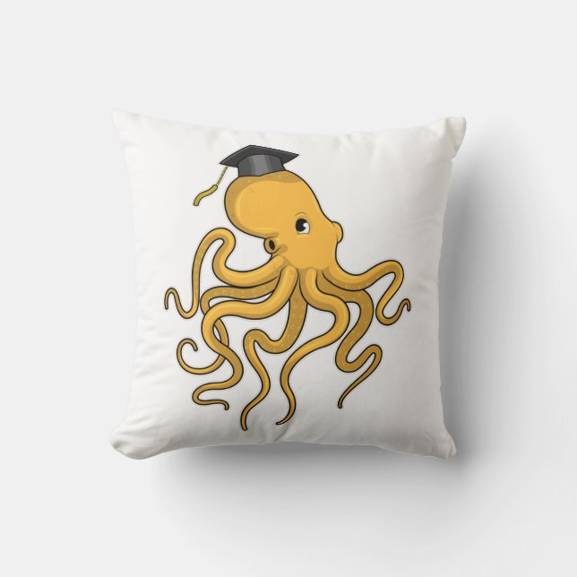 Octopus as Student with Diploma Throw Pillow (Front)