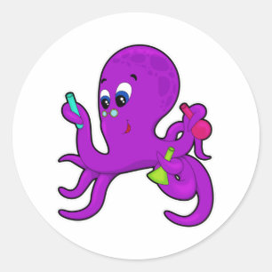 Octopus as Teacher with Laboratory equipment Classic Round Sticker