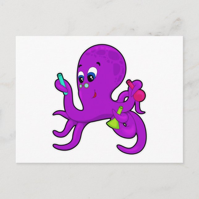 Octopus as Teacher with Laboratory equipment Postcard (Front)