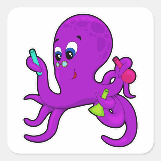 Octopus as Teacher with Laboratory equipment Square Sticker (Front)