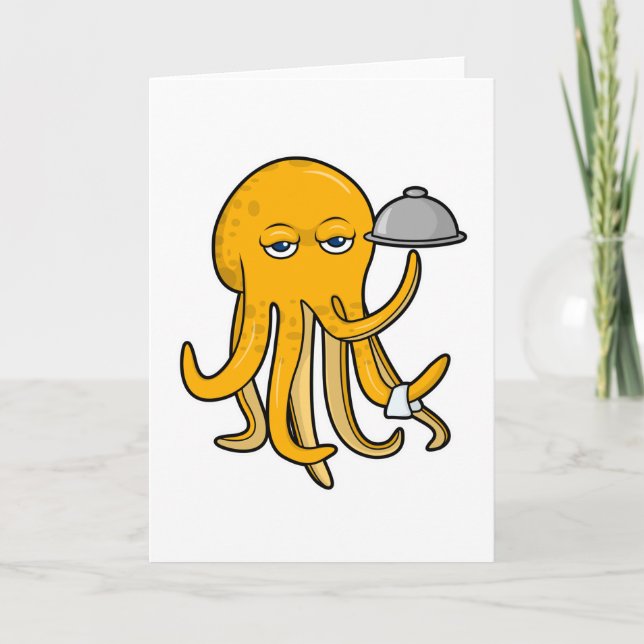 Octopus as Waiter with Serving towel Card (Front)