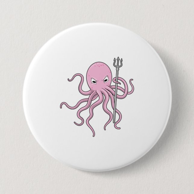 Octopus as Wizard with Trident 3 Inch Round Button (Front)