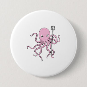 Octopus as Wizard with Trident 3 Inch Round Button