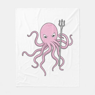 Octopus as Wizard with Trident Fleece Blanket