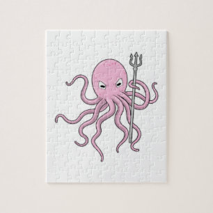 Octopus as Wizard with Trident Jigsaw Puzzle