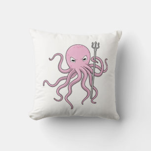 Octopus as Wizard with Trident Throw Pillow