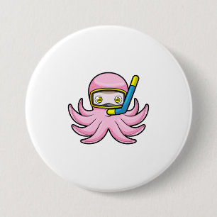 Octopus at Diving with Snorkel & Swimming goggles 3 Inch Round Button