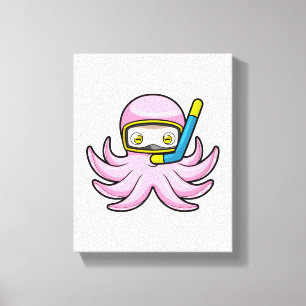 Octopus at Diving with Snorkel & Swimming goggles Canvas Print