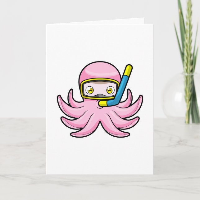 Octopus at Diving with Snorkel & Swimming goggles Card (Front)