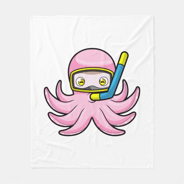 Octopus at Diving with Snorkel & Swimming goggles Fleece Blanket (Front)