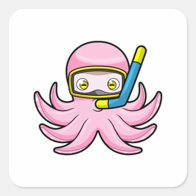 Octopus at Diving with Snorkel & Swimming goggles Square Sticker (Front)
