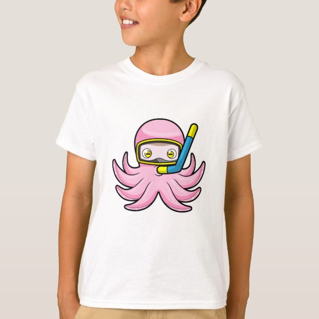 Octopus at Diving with Snorkel & Swimming goggles T-Shirt (Front)