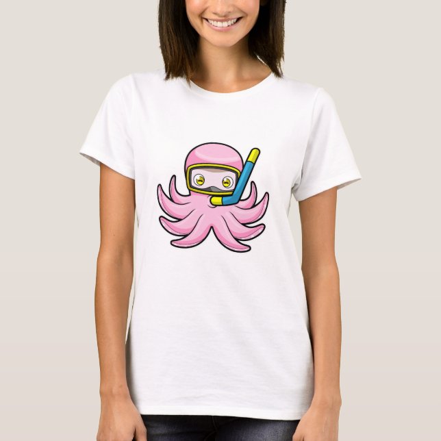 Octopus at Diving with Snorkel & Swimming goggles T-Shirt (Front)