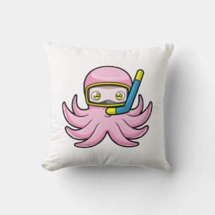 Octopus at Diving with Snorkel & Swimming goggles Throw Pillow