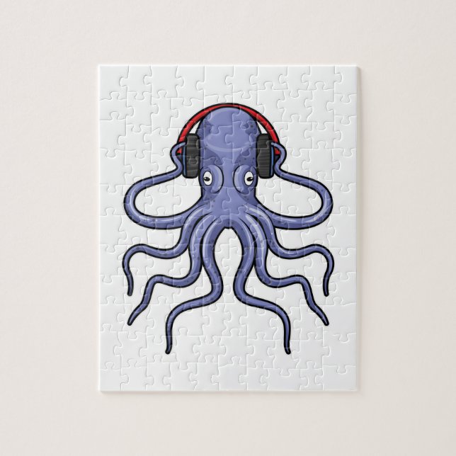 Octopus at Music with Headphone Jigsaw Puzzle (Vertical)