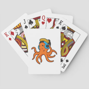Octopus at Music with Headphone Playing Cards