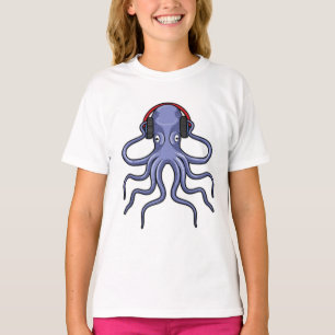 Octopus at Music with Headphone T-Shirt