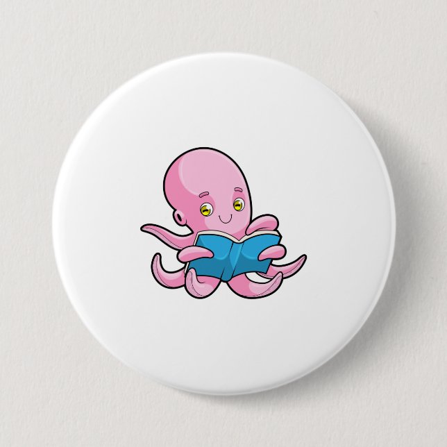 Octopus at Reading a Book 3 Inch Round Button (Front)