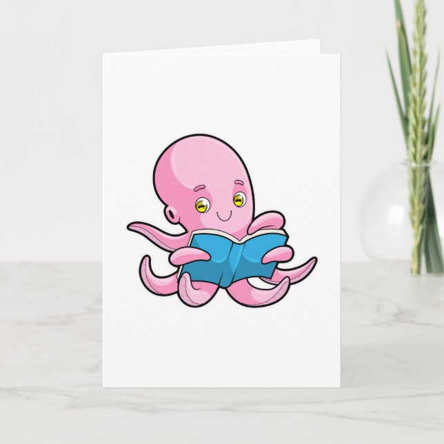 Octopus at Reading a Book Card (Front)