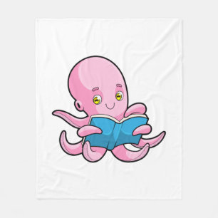 Octopus at Reading a Book Fleece Blanket