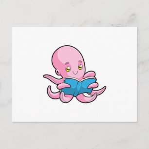 Octopus at Reading a Book Postcard