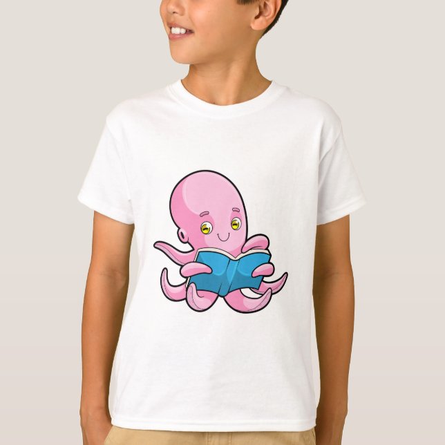 Octopus at Reading a Book T-Shirt (Front)