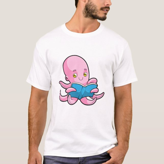 Octopus at Reading a Book T-Shirt (Front)