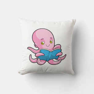 Octopus at Reading a Book Throw Pillow