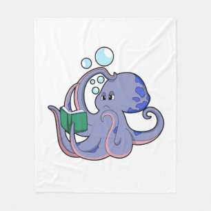 Octopus at Reading with Book Fleece Blanket
