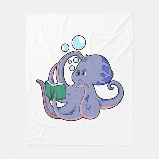 Octopus at Reading with Book Fleece Blanket (Front)