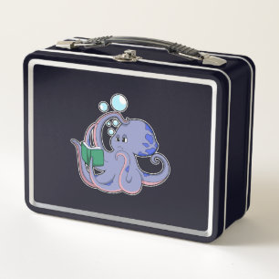 Octopus at Reading with Book Metal Lunch Box