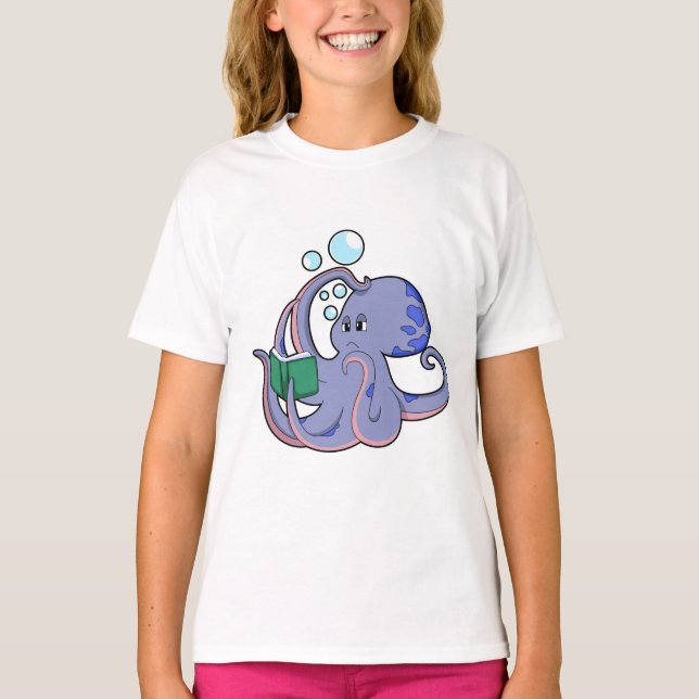 Octopus at Reading with Book T-Shirt (Front)