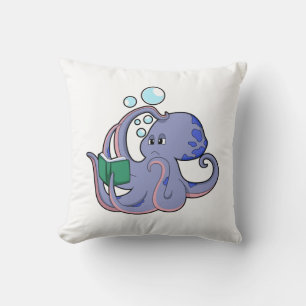 Octopus at Reading with Book Throw Pillow