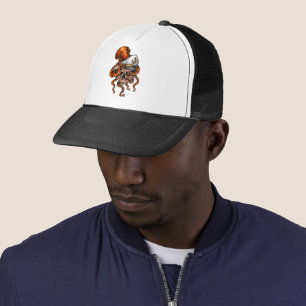 Octopus Attack Captains Skull Nautical Trucker Hat