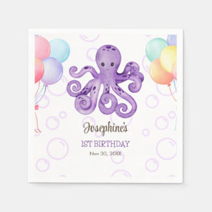 Octopus Balloon Purple Bubble Kids Birthday Napkin